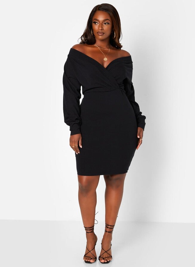 On Your Mind Cotton Mini Bodycon Dress, Black / Black, alternate image number 1