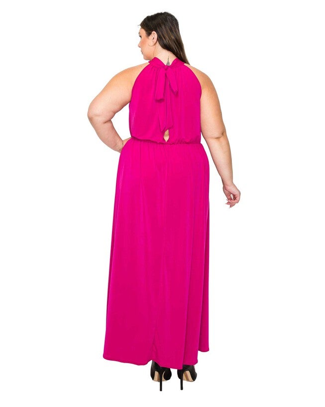 ALEXIS HALTER NECK MAXI DRESS, Fuchsia / Deep Fuchsia, alternate image number 2
