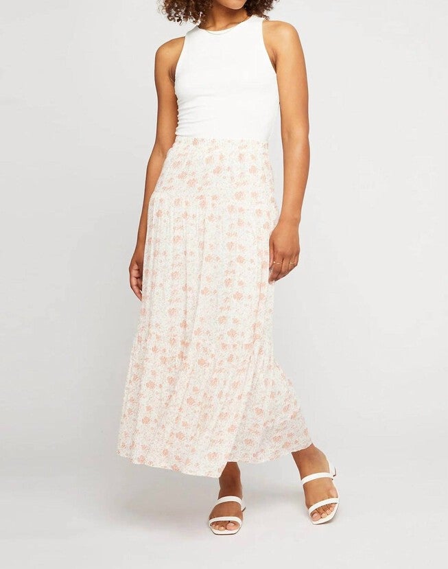 TEIGAN MIDI SKIRT IN SORBET DELICATE FLORAL, Sorbet Delicate Floral / White, alternate image number 1