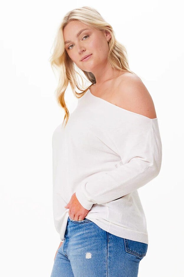 Cotton Cashmere Off The Shoulder Sweater, , alternate image number 3