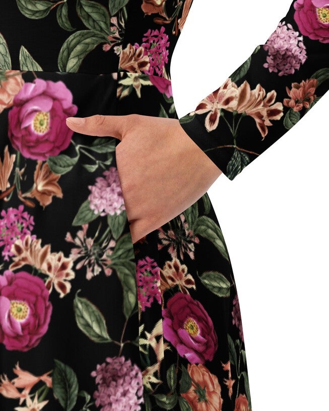 Dark Tropic Romance Long Sleeve Midi Dress, , alternate image number null