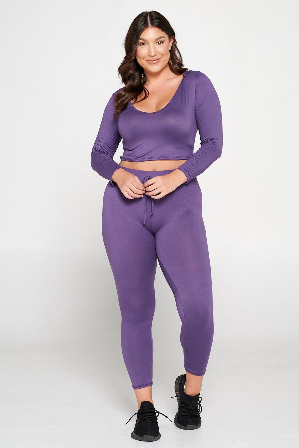 Crop Pullover Hoodie and Sweatpants Set, Dusty Wine / Purple, hi-res image number 0
