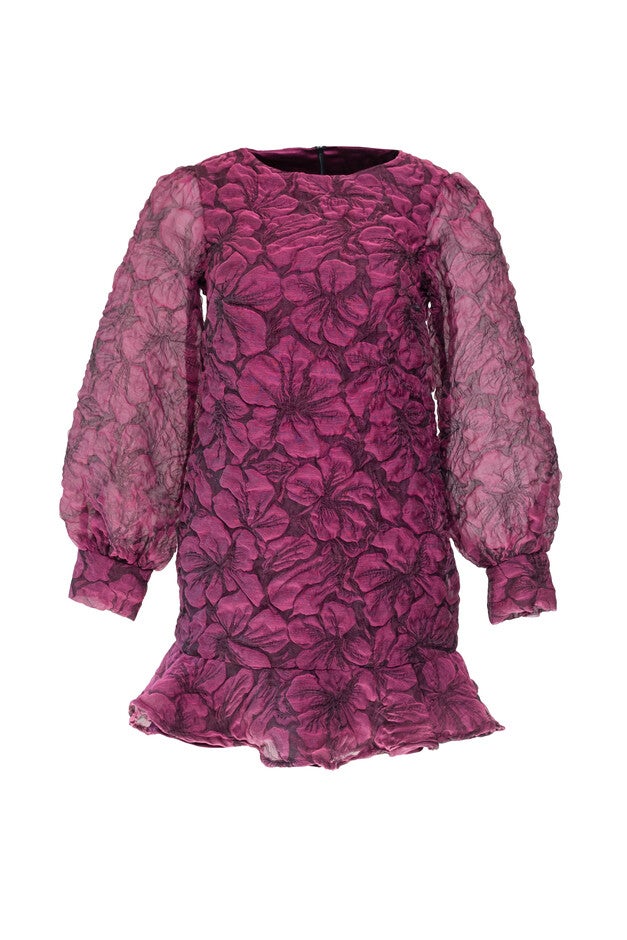 Floral Long Sleeve Mini Dress, Burgundy / Burgundy, alternate image number 2