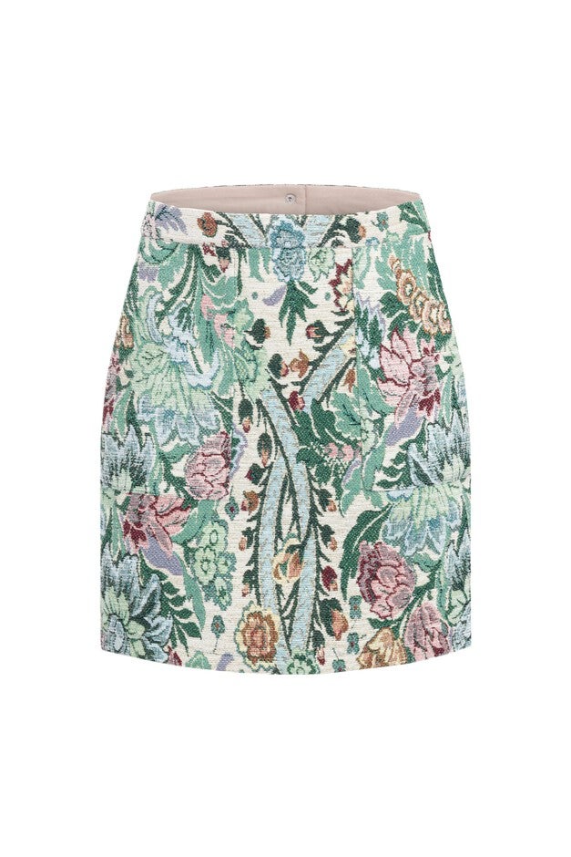 Jacquard Floral Mini Skirt, Green / Sage Green, alternate image number null