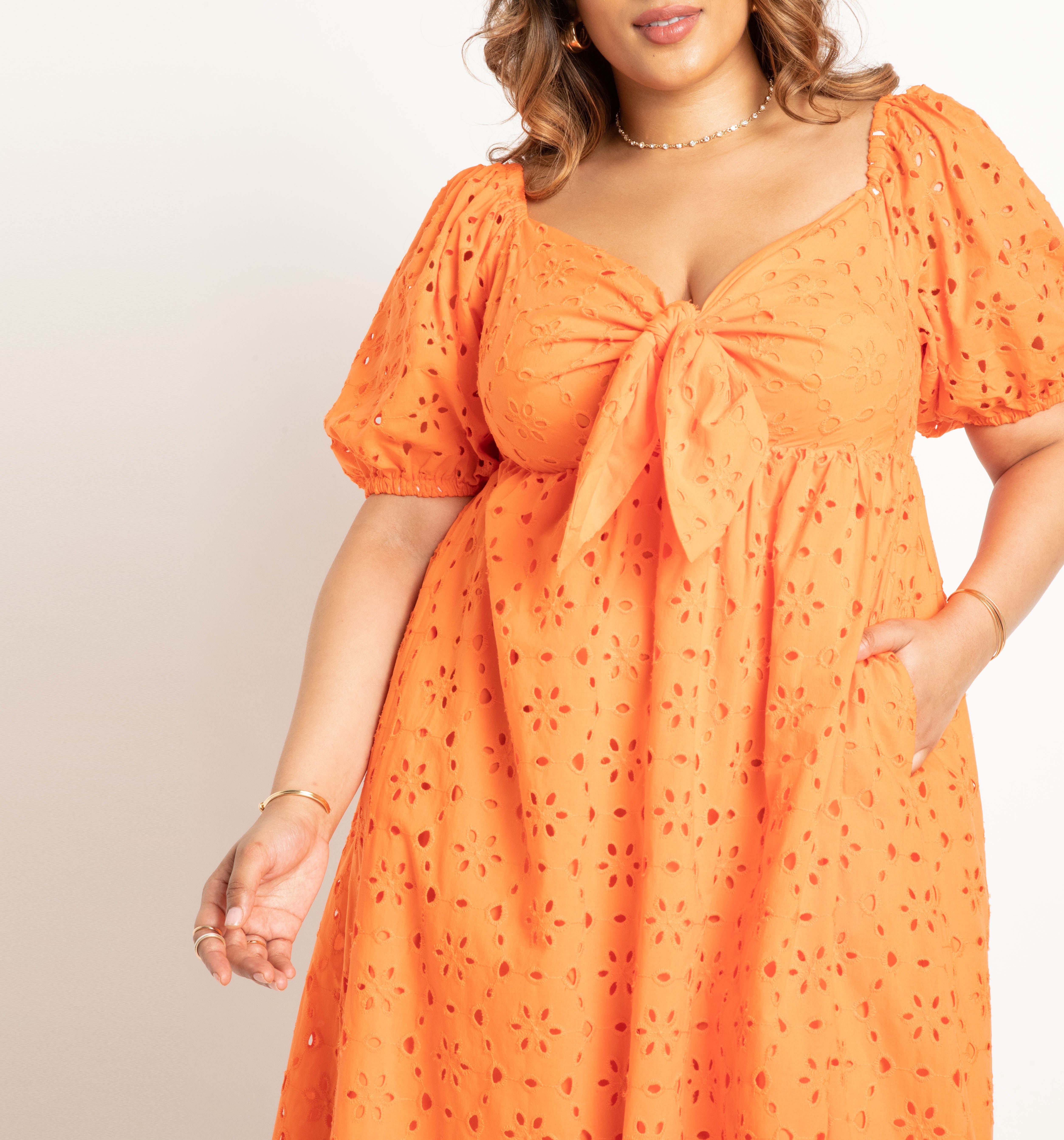 Eyelet Tie Front Maxi Dress, Firecracker / Coral, alternate image number 2