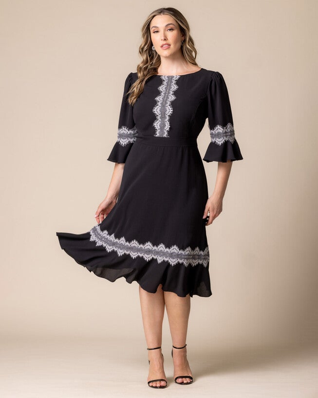 VILLA LACE TRIM COCKTAIL DRESS, BLACK NOIR / Black, alternate image number null