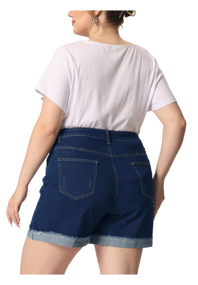 Roll Hem Mid Rise Stretch Denim Shorts, Blue / Chambray Denim Medium, alternate image number 3