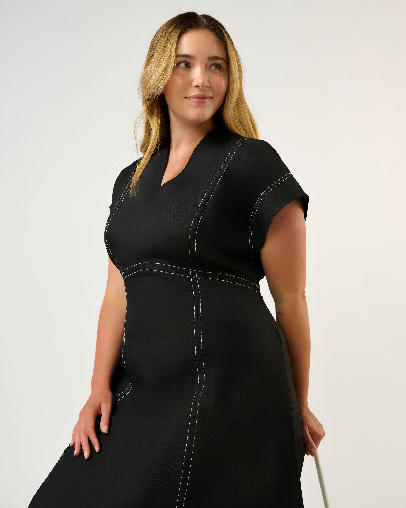 Arden Contrast Stitch Dress, Black / Black, alternate image number 2