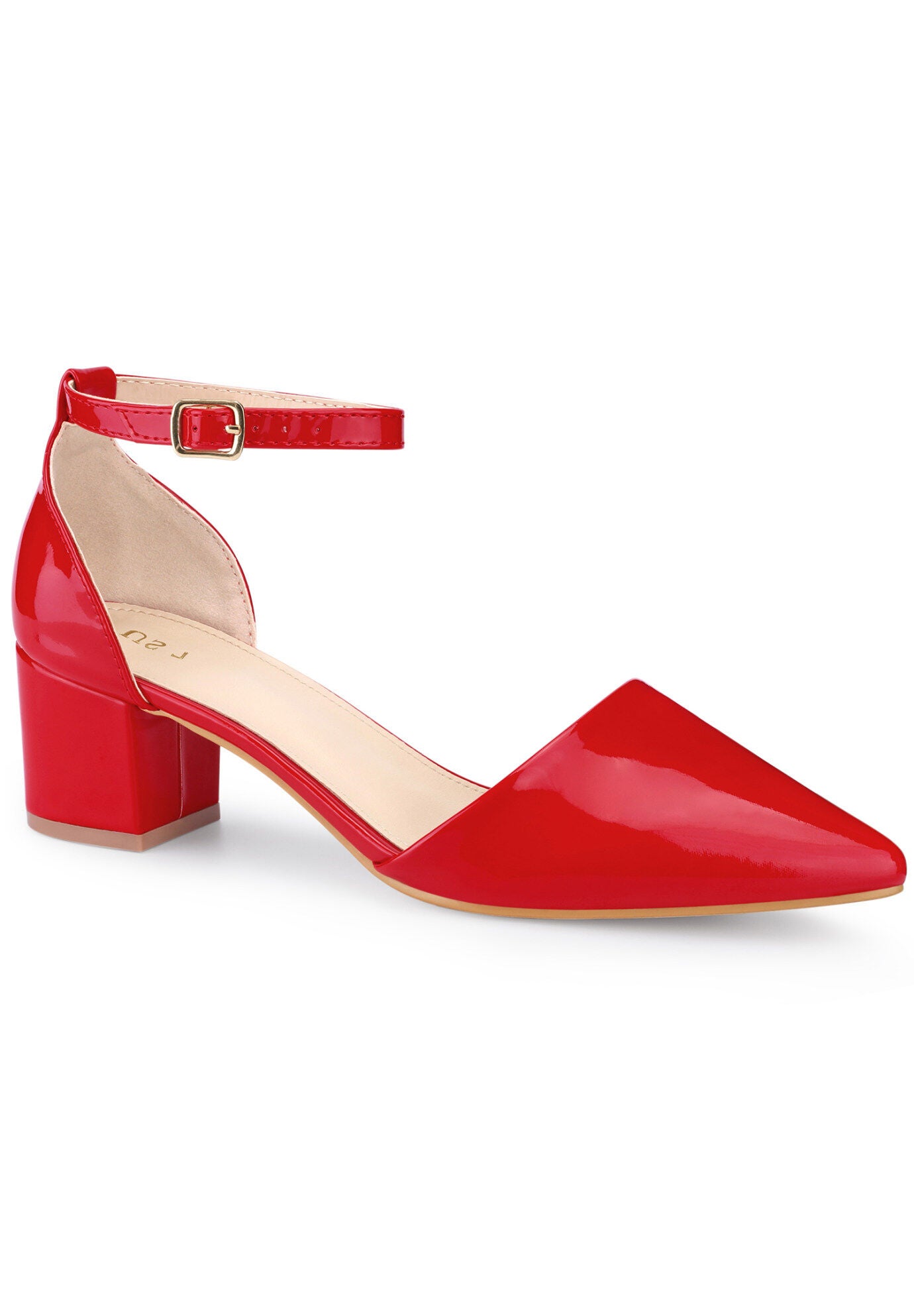 Pointed Closed Toe Heels Low Chunky Heel Pumps, Red / Red, hi-res image number 0