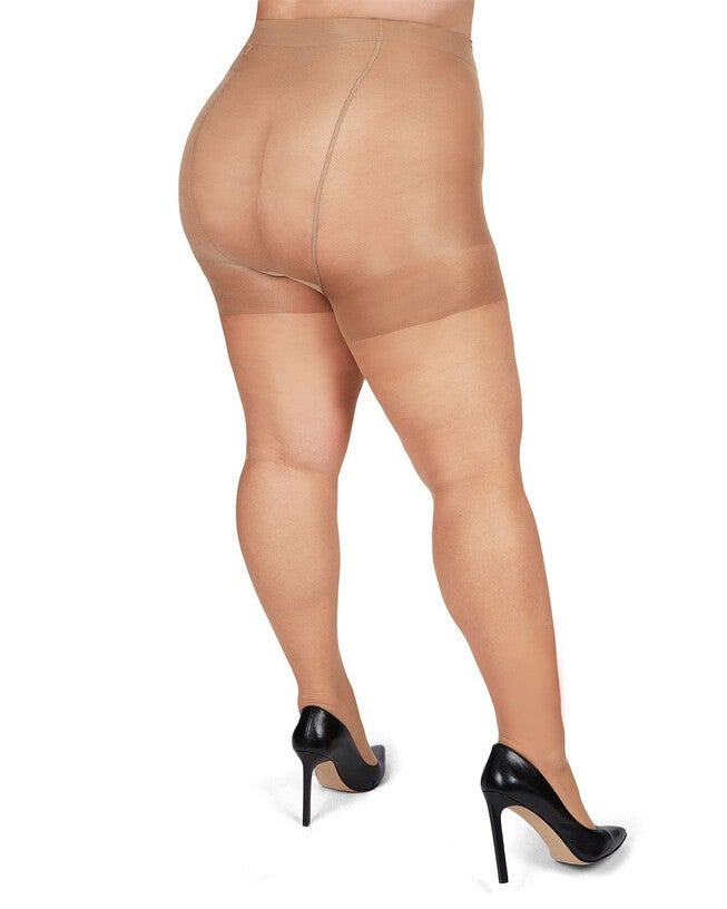 Plus Size Curvy Silky Sheer Control Top Pantyhose, Honey / amber, alternate image number 2