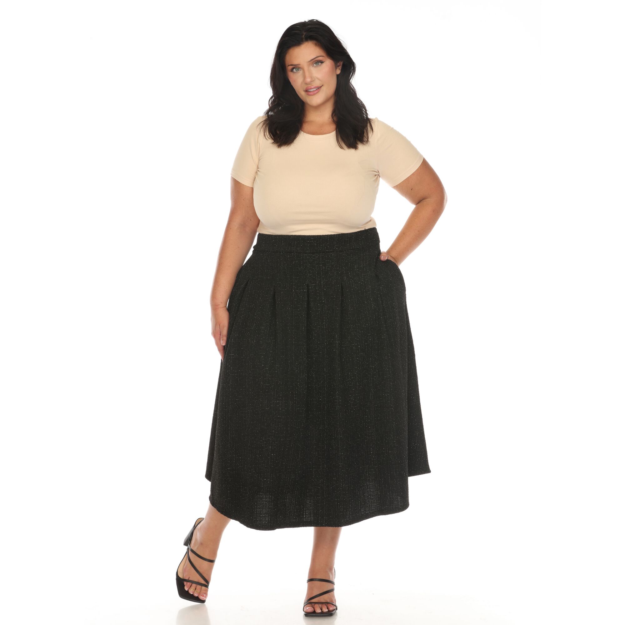 Flared Tweed Skirt, Black / Black, alternate image number 4