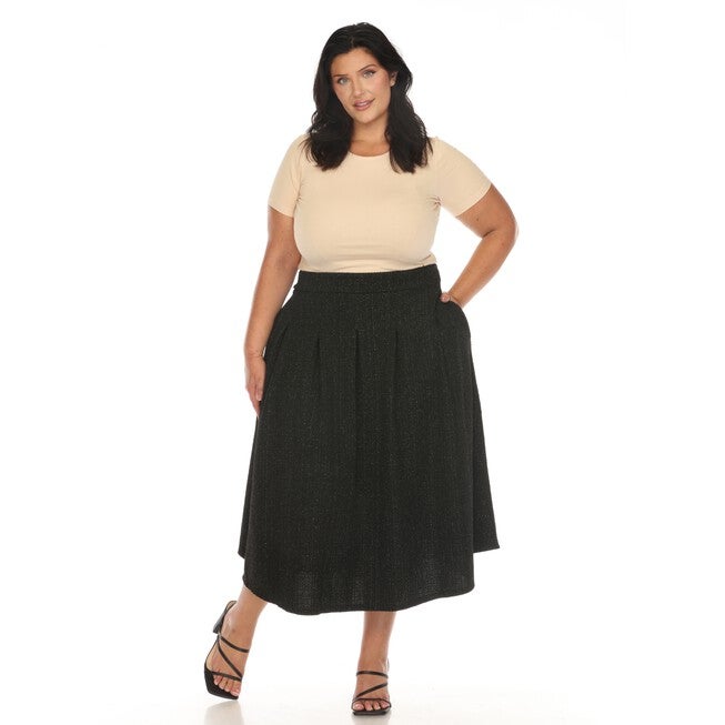 Flared Tweed Skirt, Black / Black, alternate image number 4