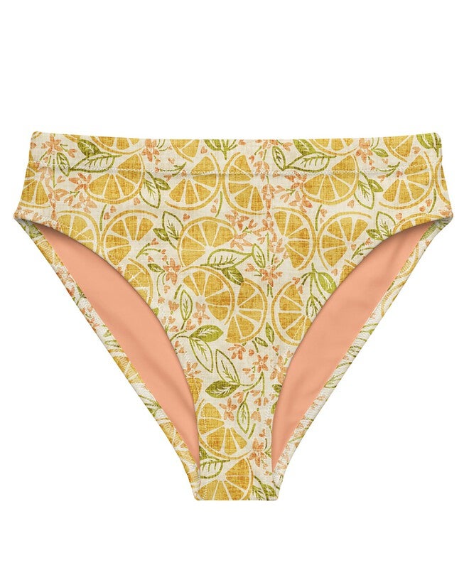 Vintage Citrus Recycled High-Waisted Bikini Bottom, YellowOrange Multi / Yellow, hi-res image number 0
