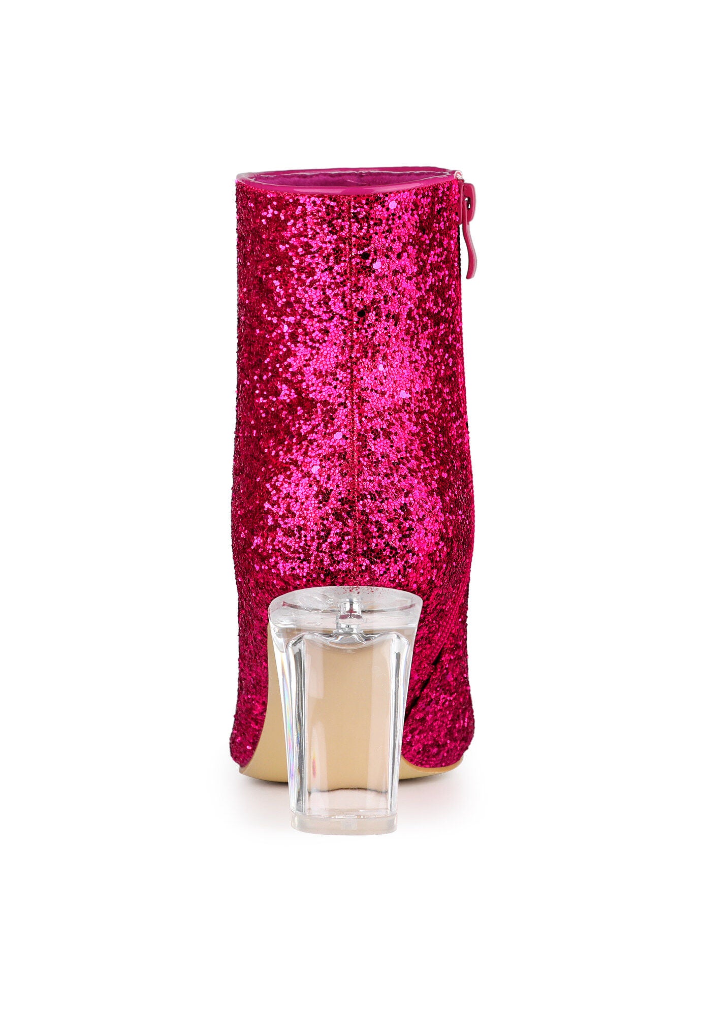 CLEAR BLOCK HEEL GLITTER PARTY BOOTS, Hot Pink / Pink, alternate image number 2