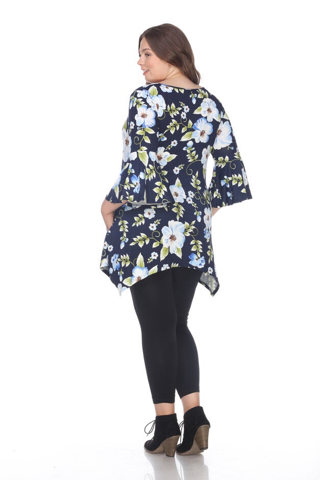 Blanche Tunic Top, Blue Flower / Dusty Blue, alternate image number 2
