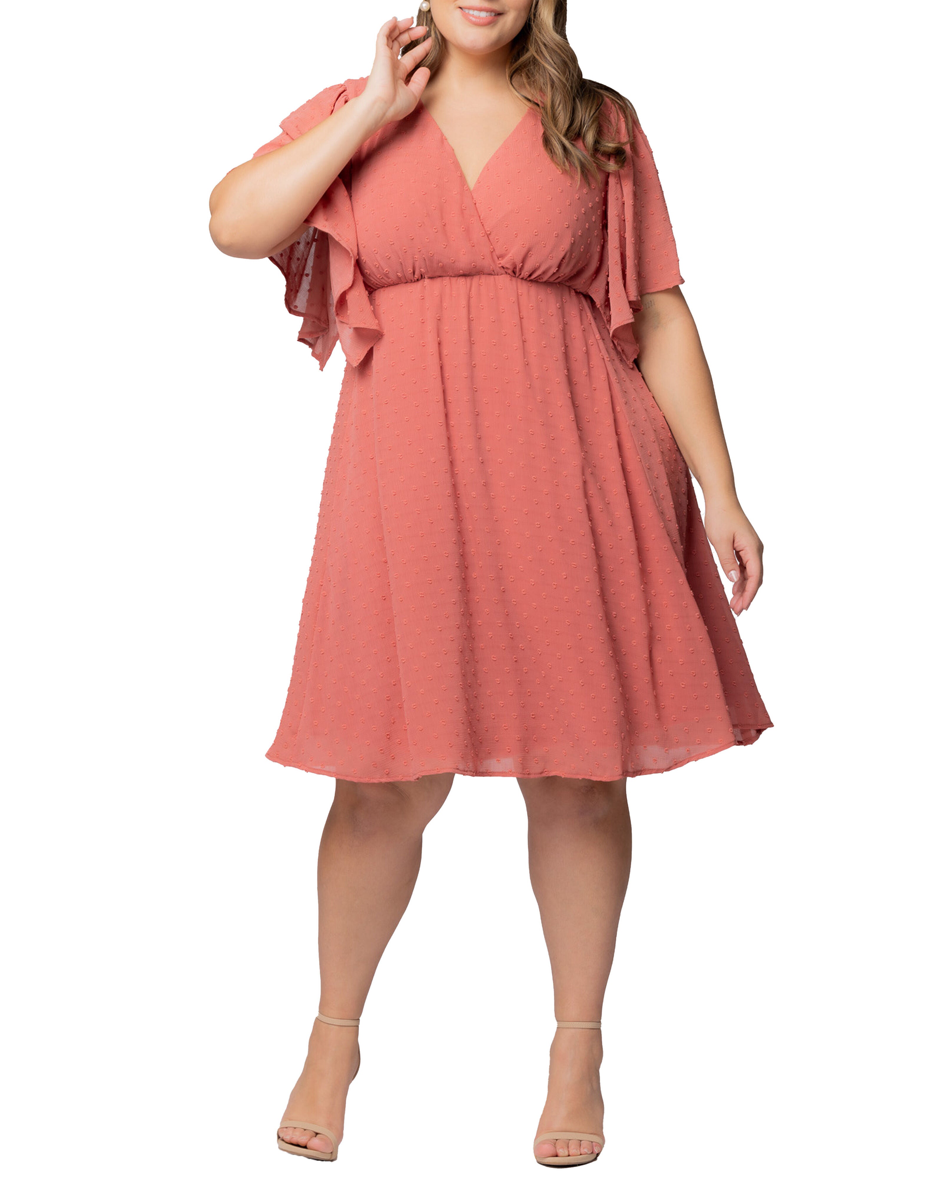 Florence Flutter Sleeve Dress, PEACHY KEEN / Peach, hi-res image number 0