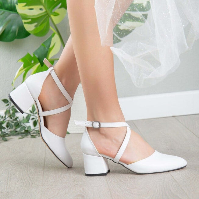 DOLLY - WHITE WEDDING LOW HEELS, WHITE / White, alternate image number 1