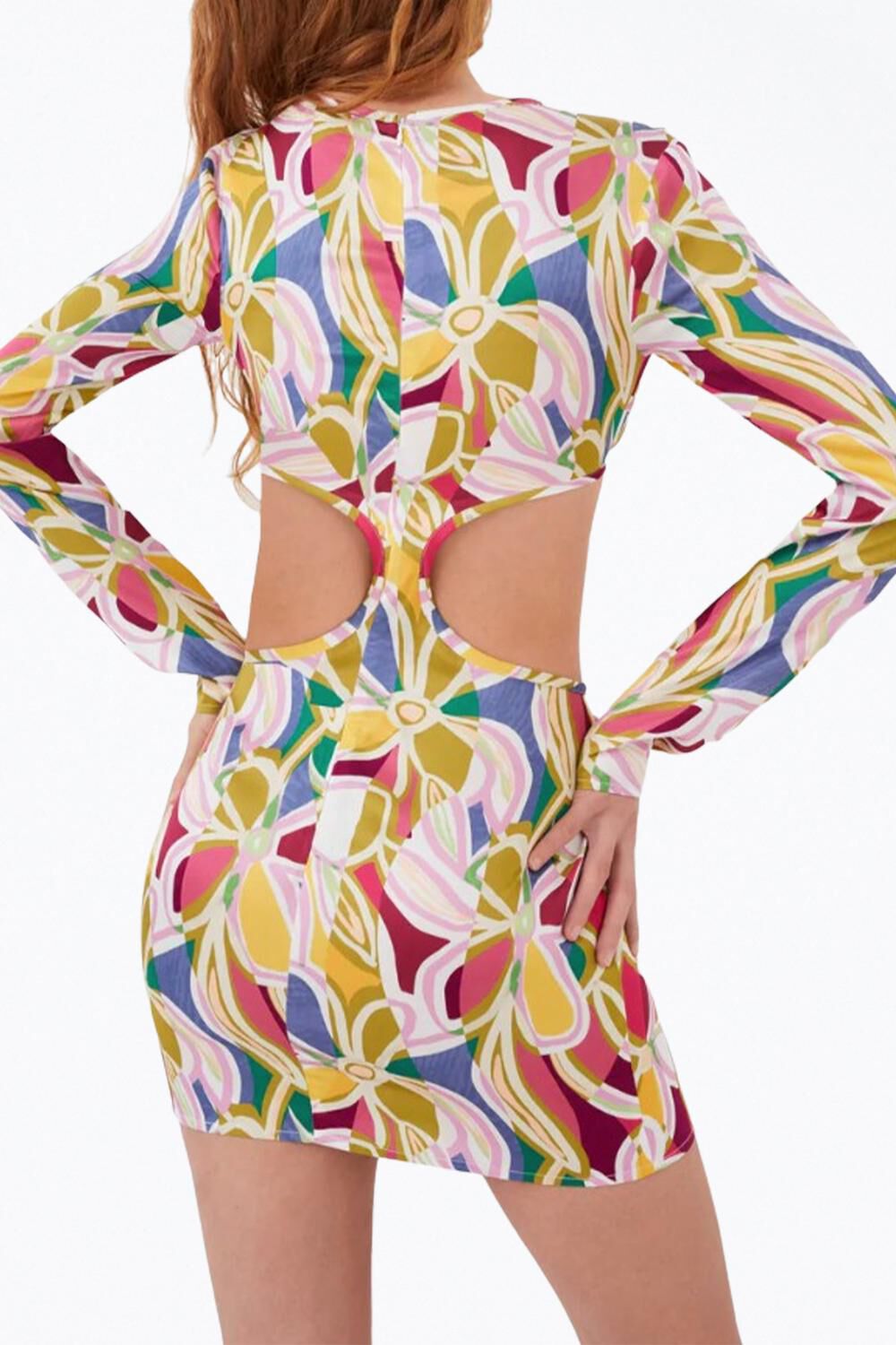 THORA CUTOUT LONG SLEEVE MINI DRESS IN GREEN, , alternate image number 5