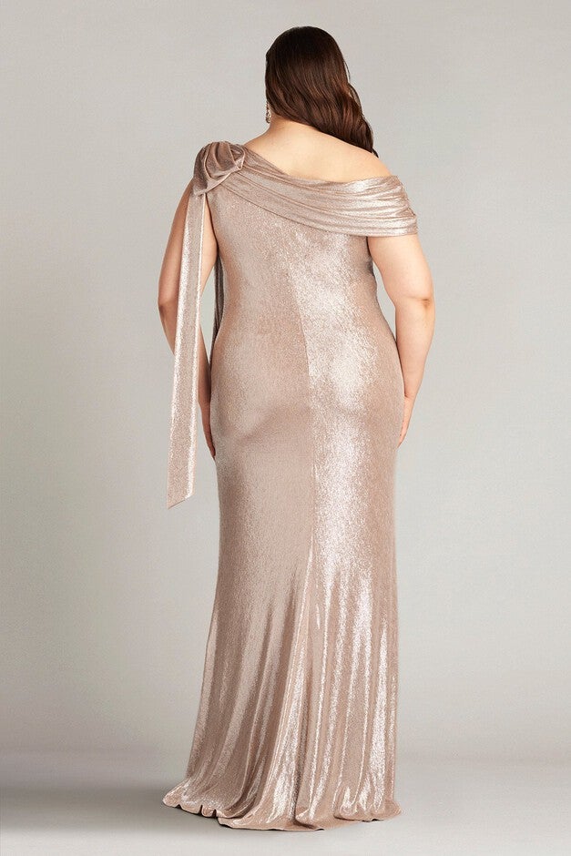 Valia Bow-Shoulder Lamv© Gown - PLUS SIZE, ANTIQUE PINK / see-description, alternate image number 1