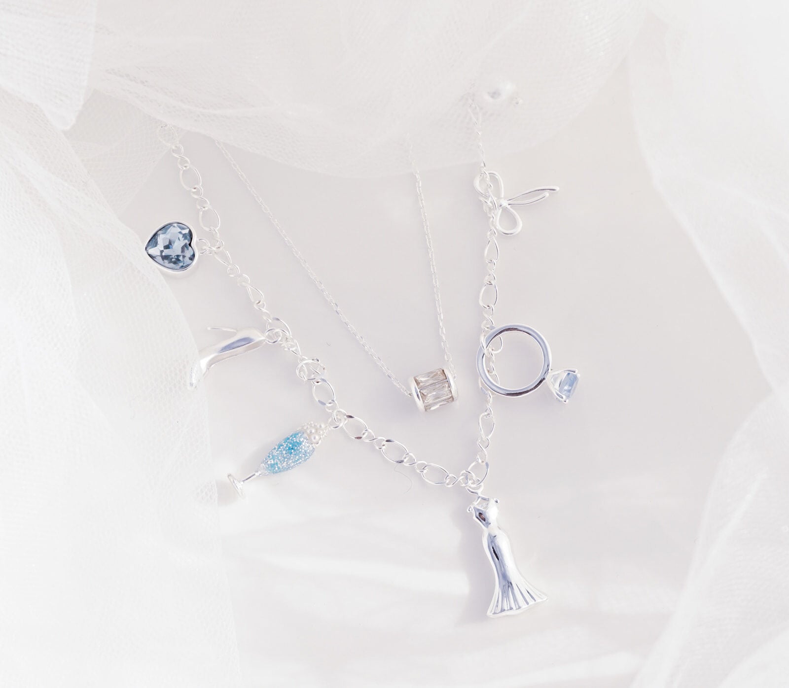 Bridal Multi-Charm Necklace, Silver / Silver, alternate image number 3