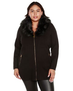 FAUX FUR COLLAR CARDIGAN