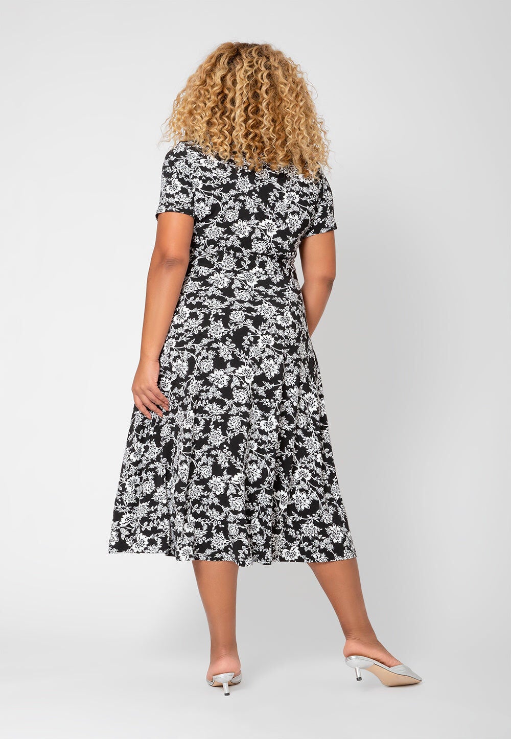 Monique V-Neck Midi Dress, White  Black / White, alternate image number 1