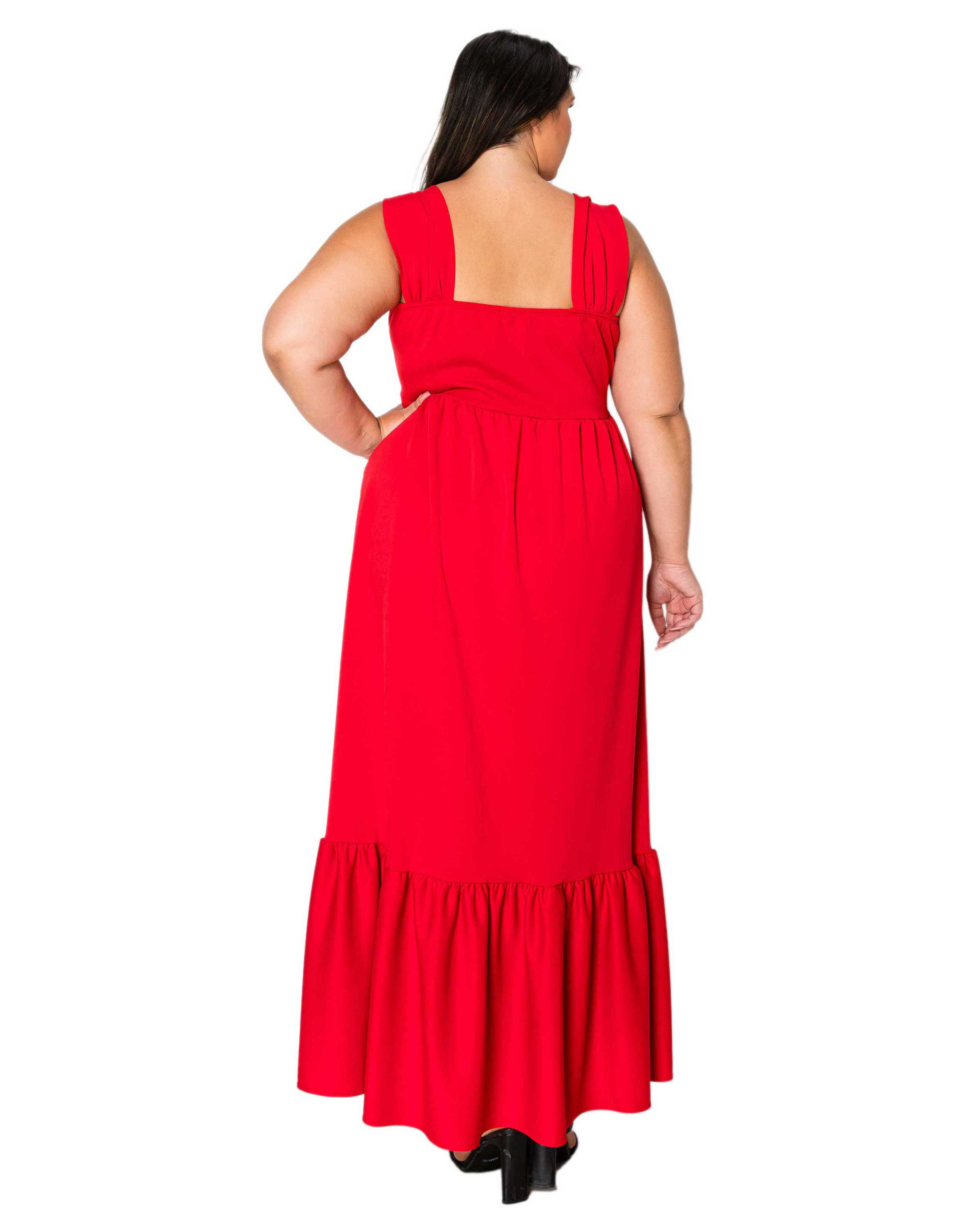 ANGELIKA RUFFLED HEM MAXI DRESS, Red / Red, alternate image number 2