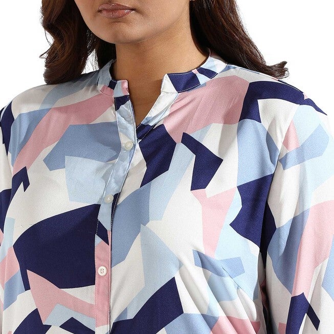 Women Graphic Design Stand Collar Shirts, White / White, alternate image number null