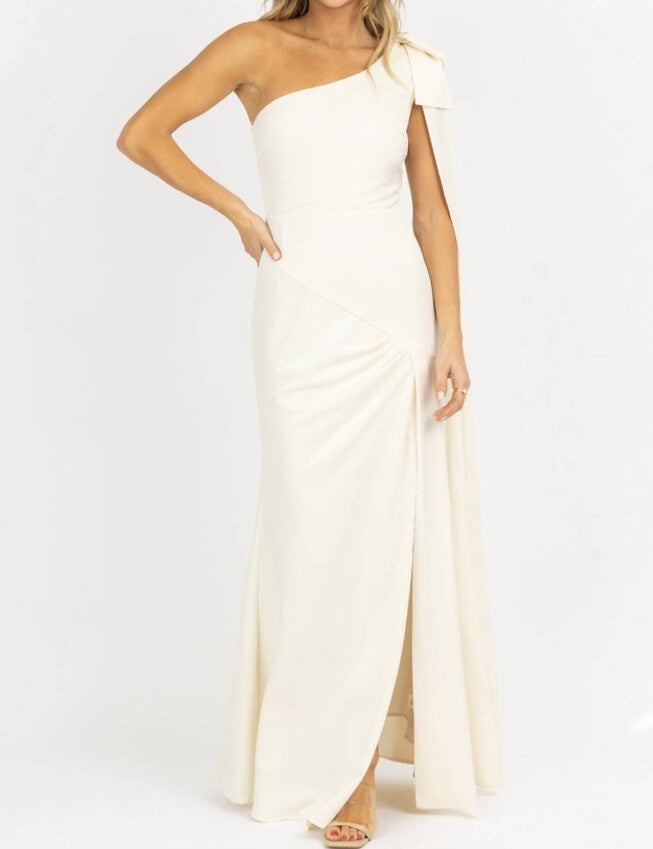 ONE SHOULDER AND SASH SATIN MAXI DRESS IN IVORY, Ivory / White, hi-res image number null