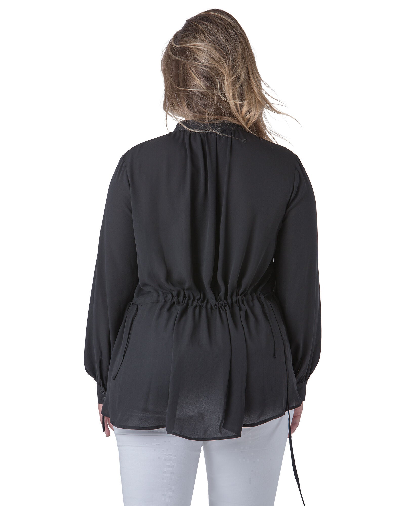 Plus Size Trisha Mandarin Collar Tuxedo Front Chiffon Blouse, Black / Black, alternate image number 2