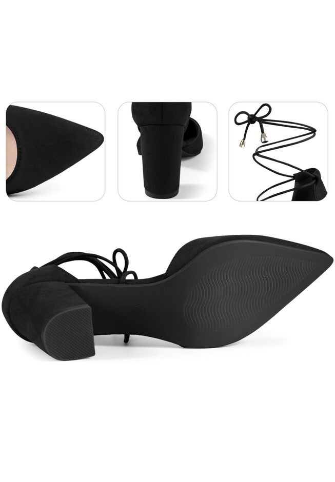 Pointy Toe Lace Up Chunky Heeled Sandal Pumps, Black / Black, alternate image number 2