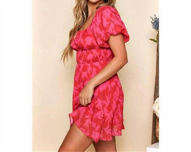 FLORAL DRESS IN RED AND FUCHSIA, Red And Fuchsia / Red, alternate image number 2