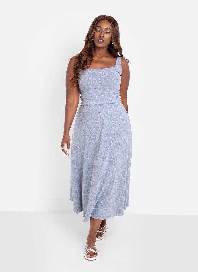 ESSENTIAL SQUARE NECK TANK CROP TOP - GREY, Grey / Cool Gray, alternate image number 2