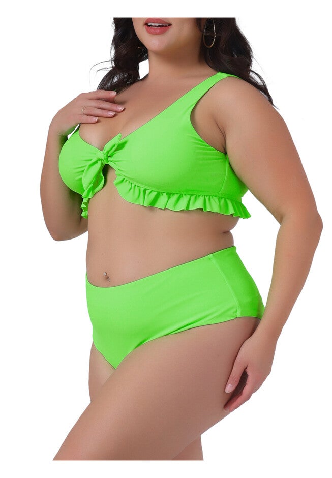 Two Piece High Waisted Swimsuit, Green / Kelly Green, alternate image number 1