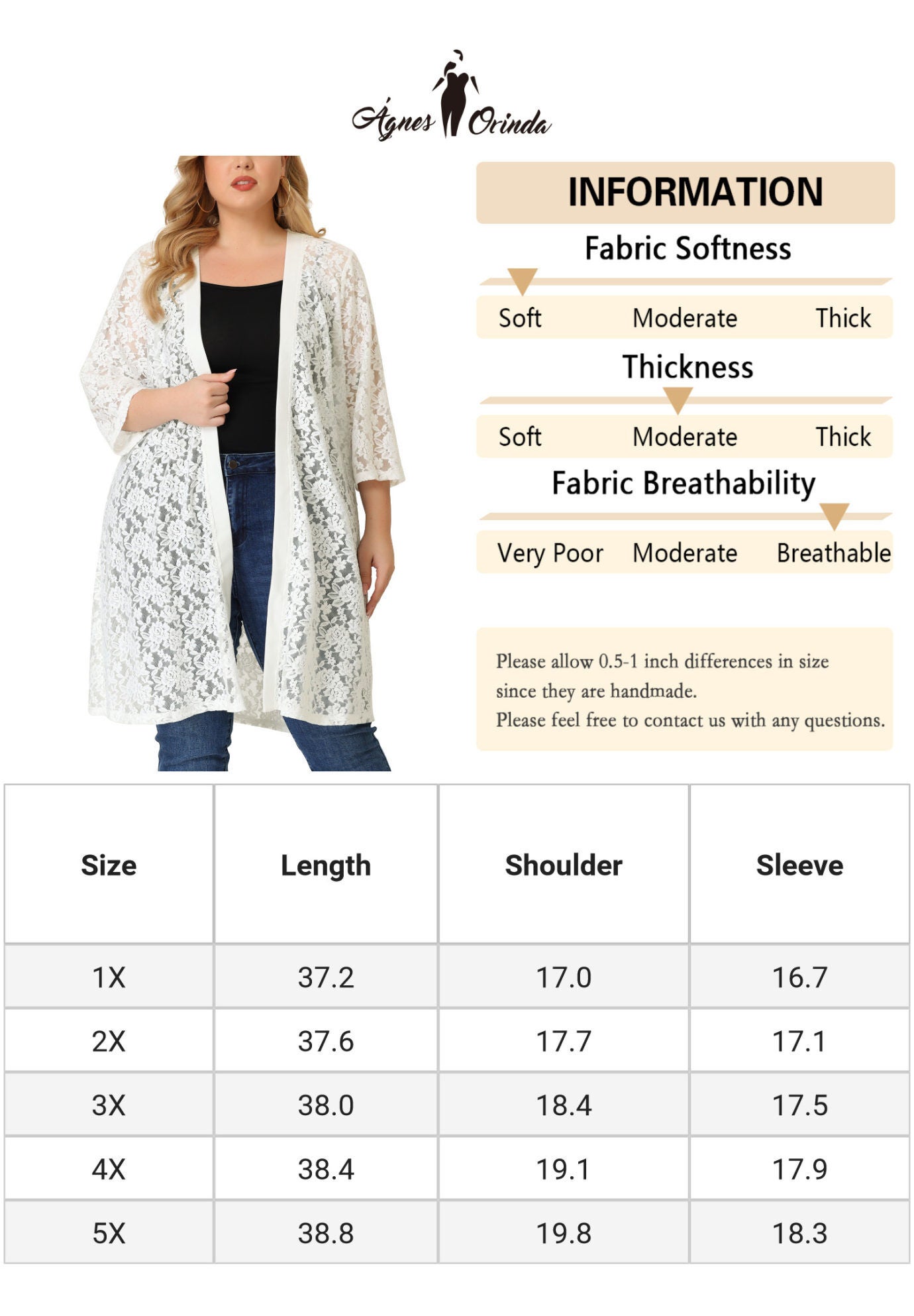 LACE CROCHET 3/4 SLEEVE COVER UP CARDIGAN, White / White, alternate image number 4
