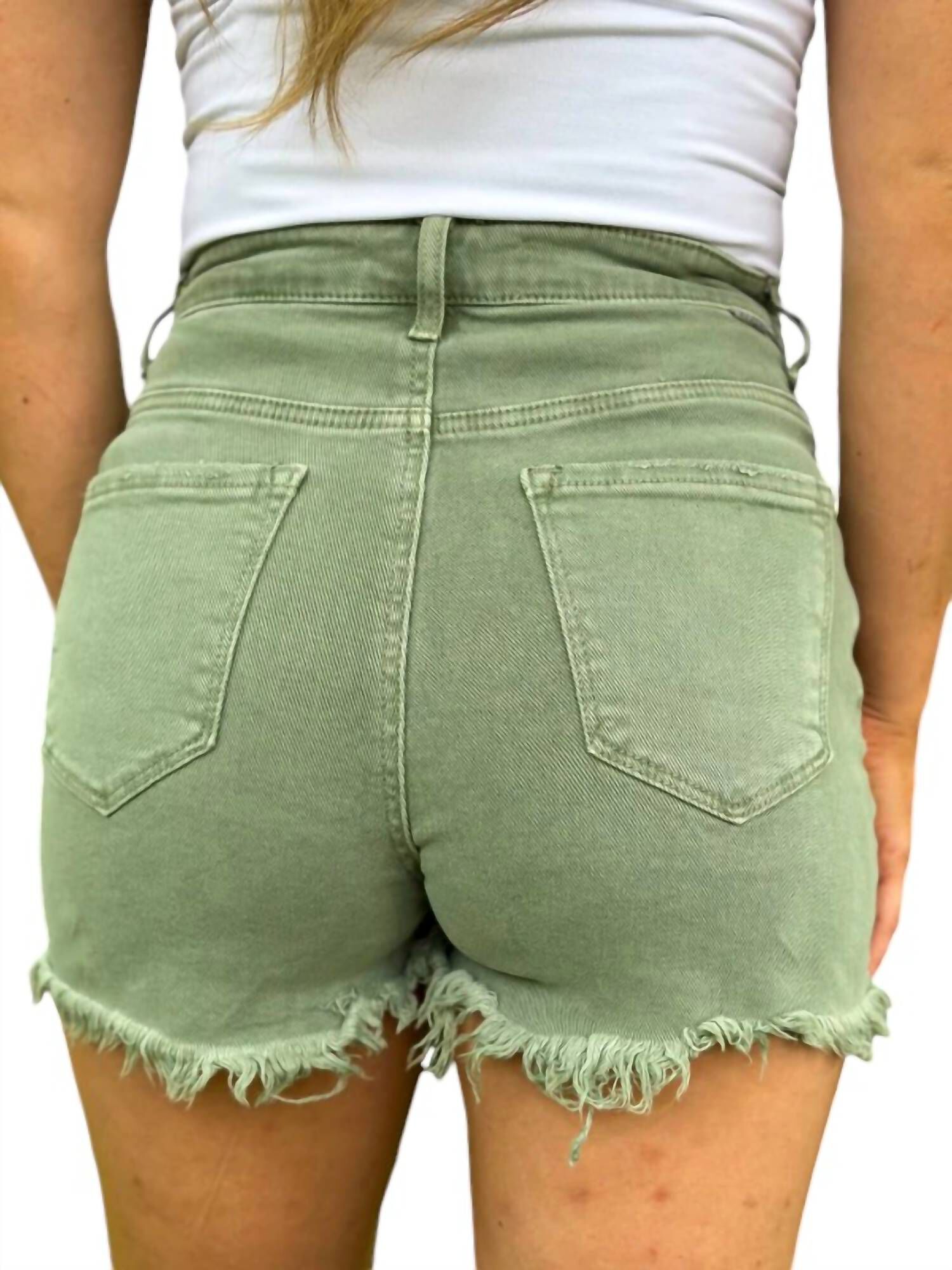 High Rise Folded Waist Shorts, Green / Light Green, alternate image number 1