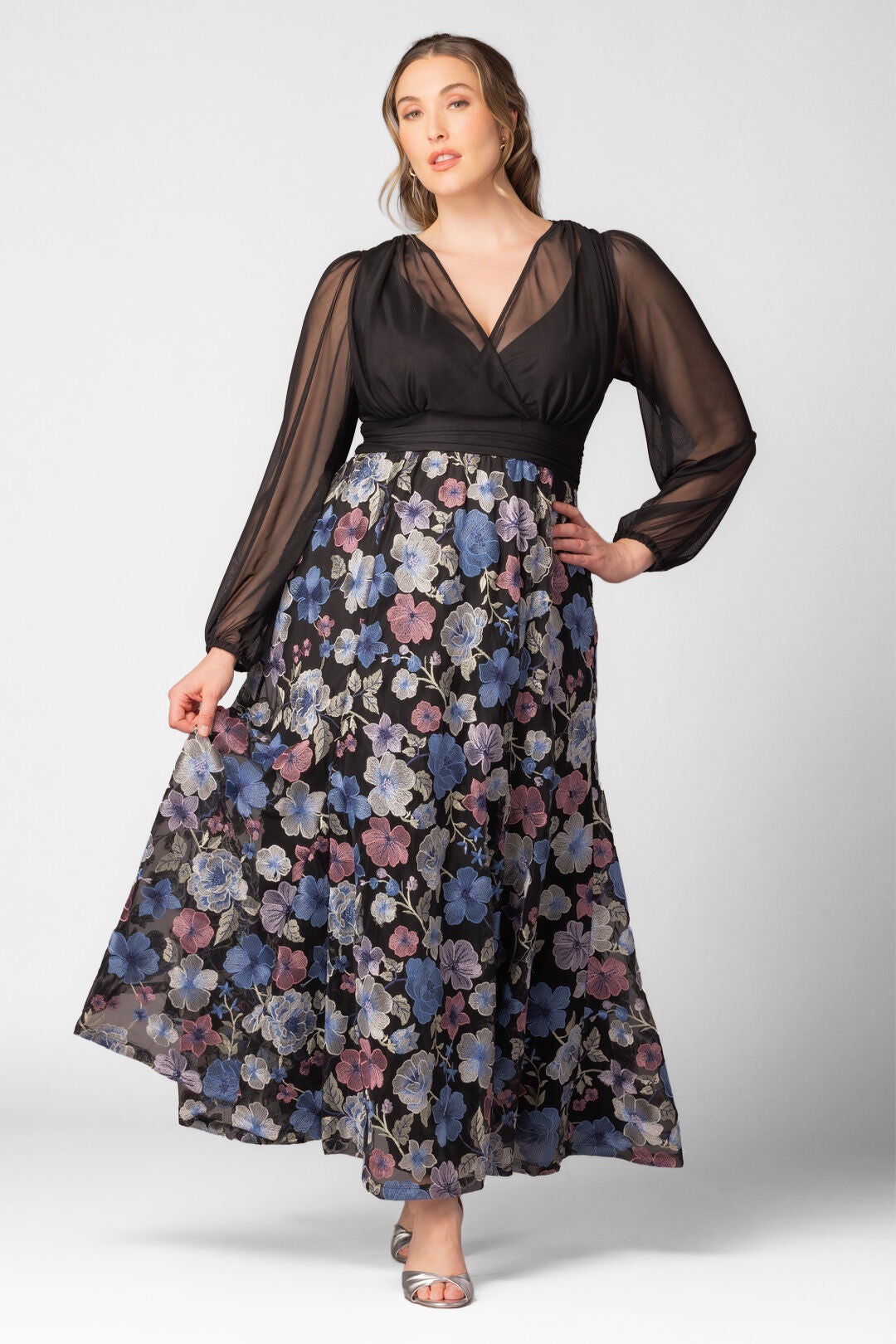 Isabella Embroidered Mesh Gown, Floral Frolic / Black, hi-res image number 0