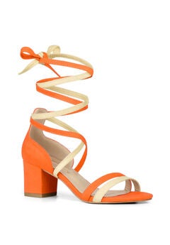 Open Toe Lace Up Color Block Heel Sandals