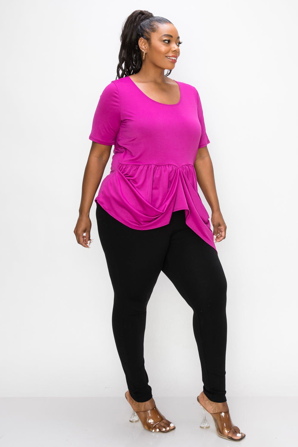 SAVANNAH DRAPED PEPLUM TOP, Magenta / Magenta, alternate image number 1