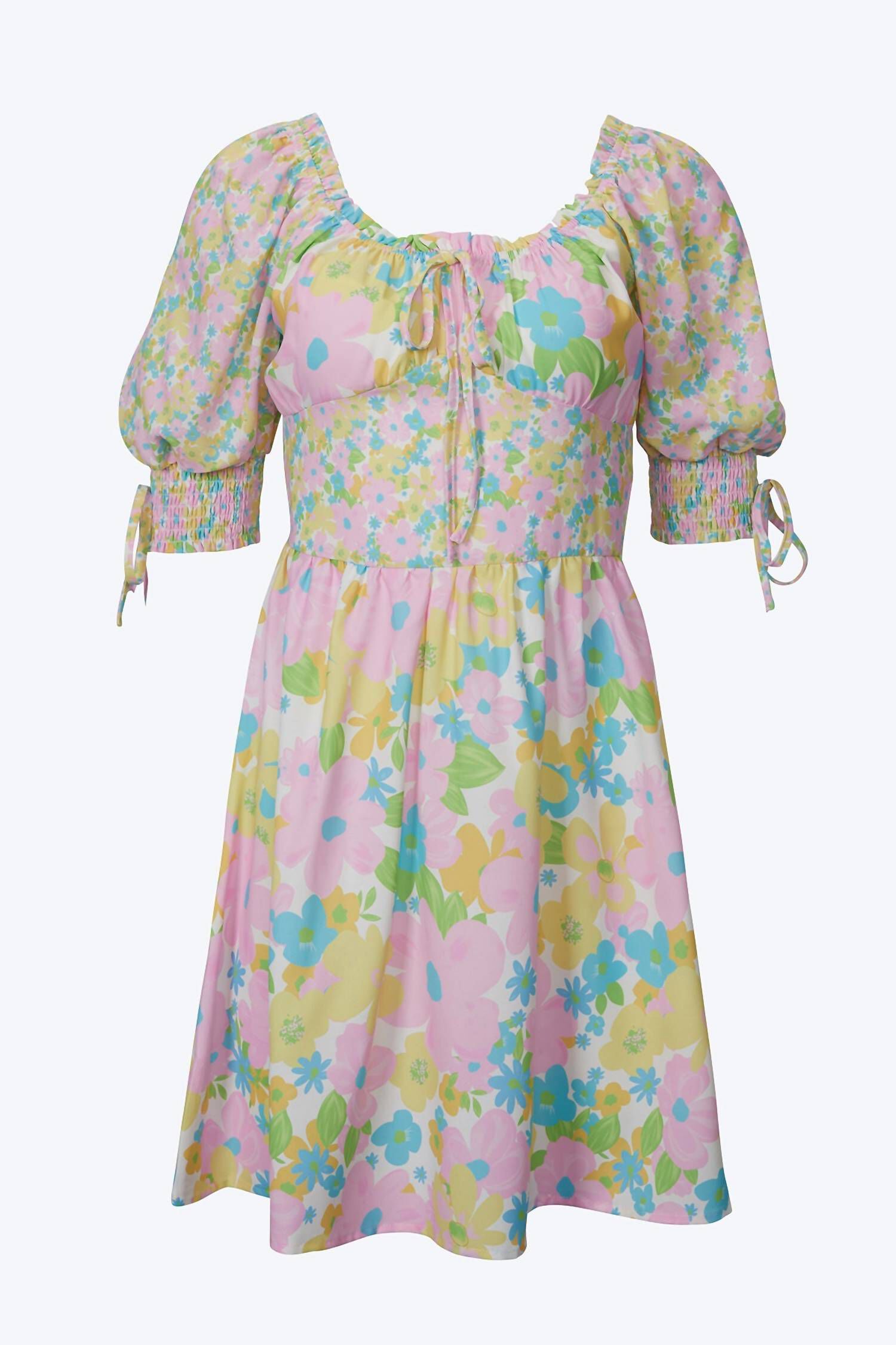 FLORAL-PRINT CORSET-EFFECT SATIN MINI DRESS IN PASTEL MULTI, Pastel Multi / Pink, hi-res image number 0