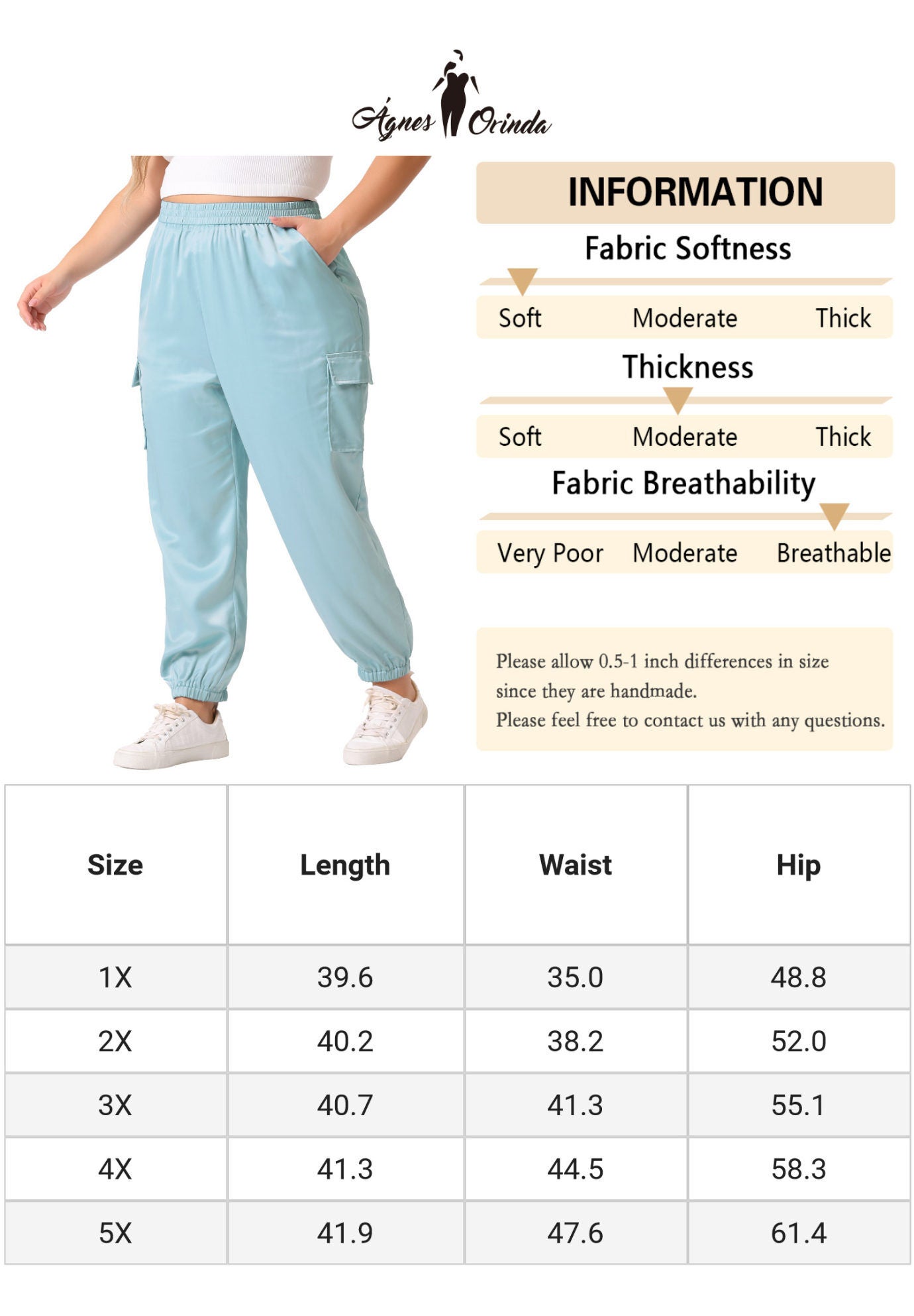 SATIN JOGGERS ELASTIC WAIST ATHLEISURE ANKLE LENGTH CARGO PANTS, Light Blue / Light Blue, alternate image number 4