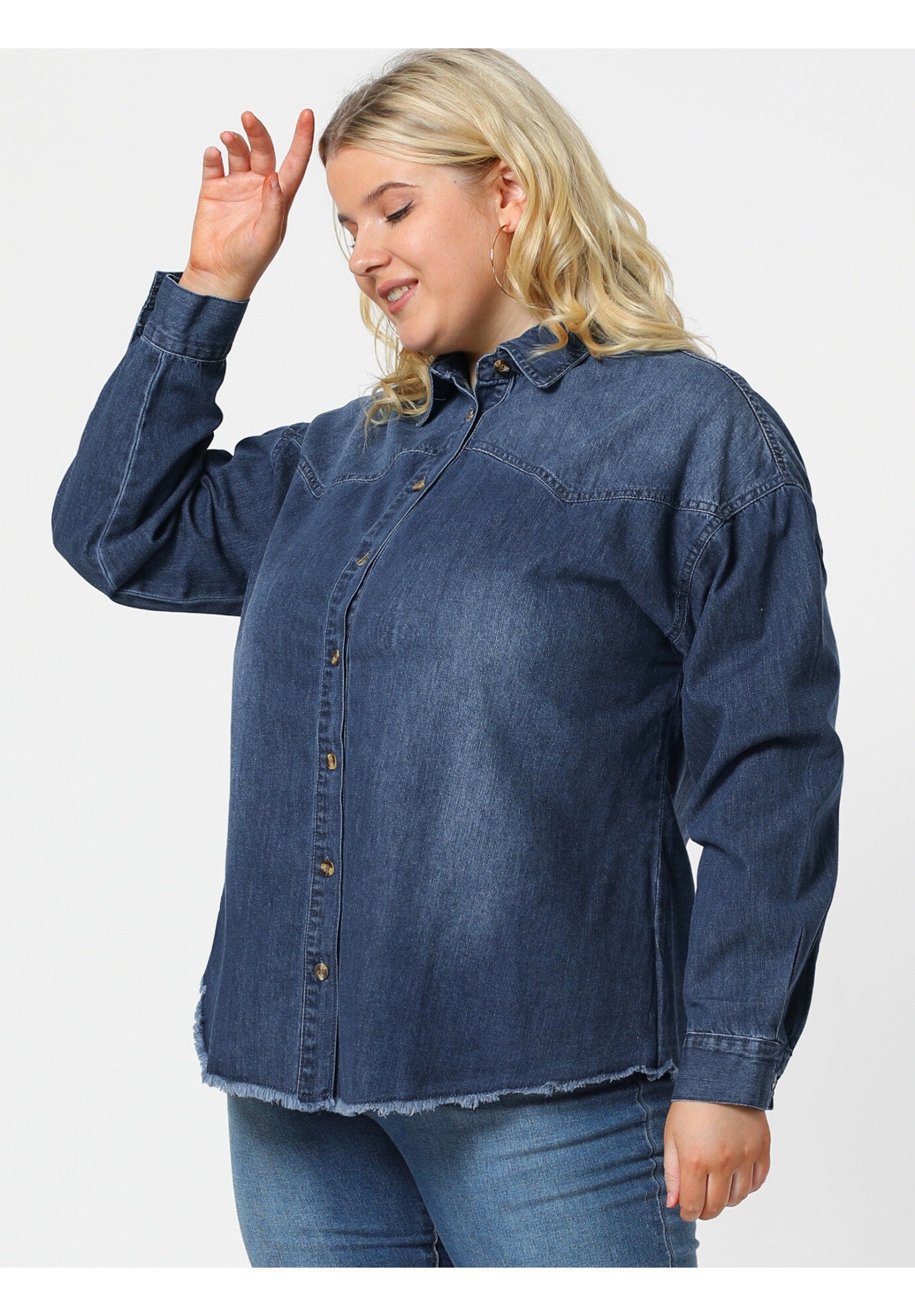 Button Down Shirt Cotton Denim Jacket, Dark Blue / Navy, alternate image number 3