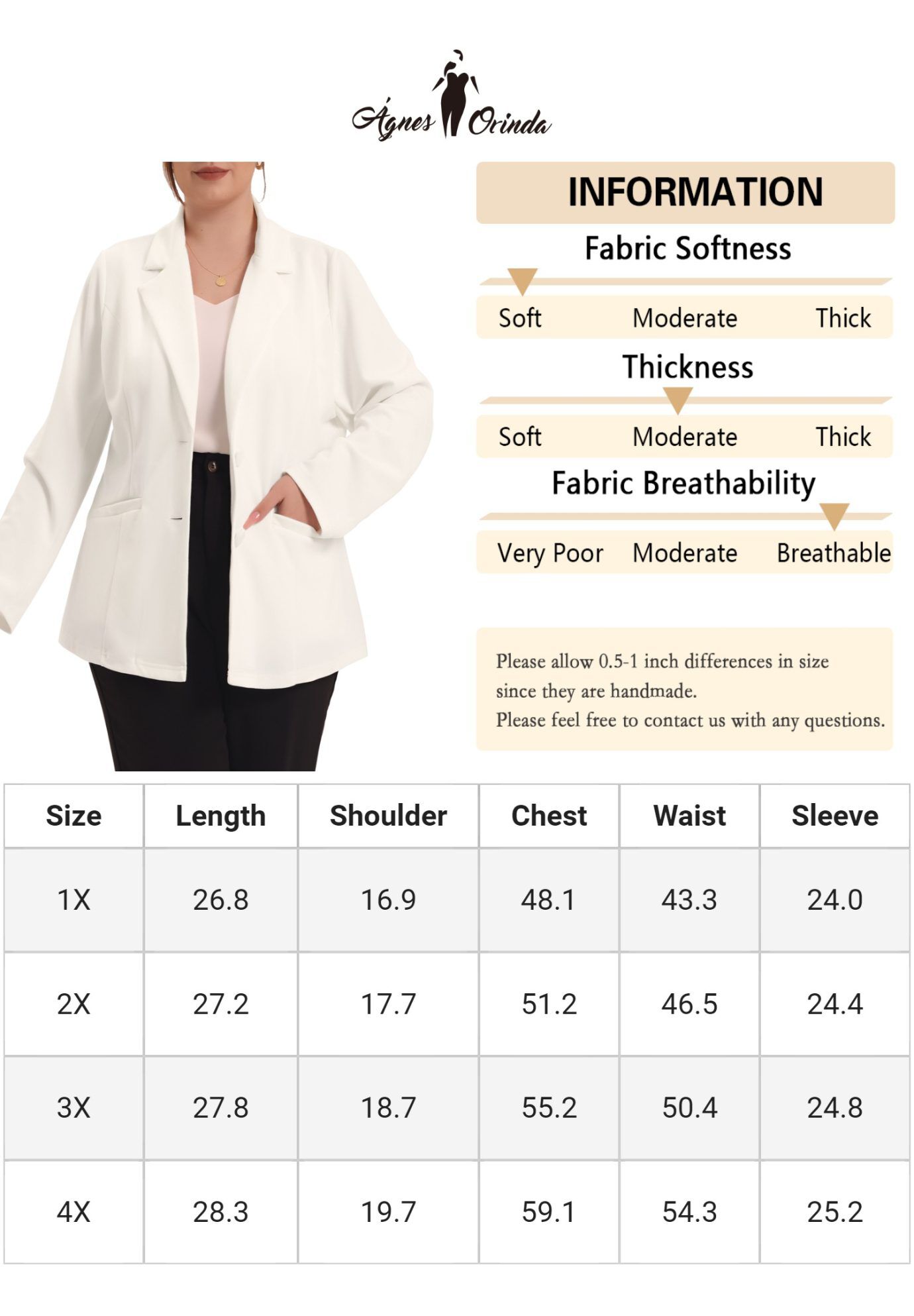 NOTCHED LAPEL V NECK WORK SUIT BLAZER, White / White, alternate image number 4