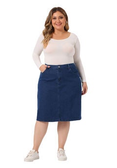 CLASSIC 4-POCKET DENIM PENCIL SKIRT WITH SLIT