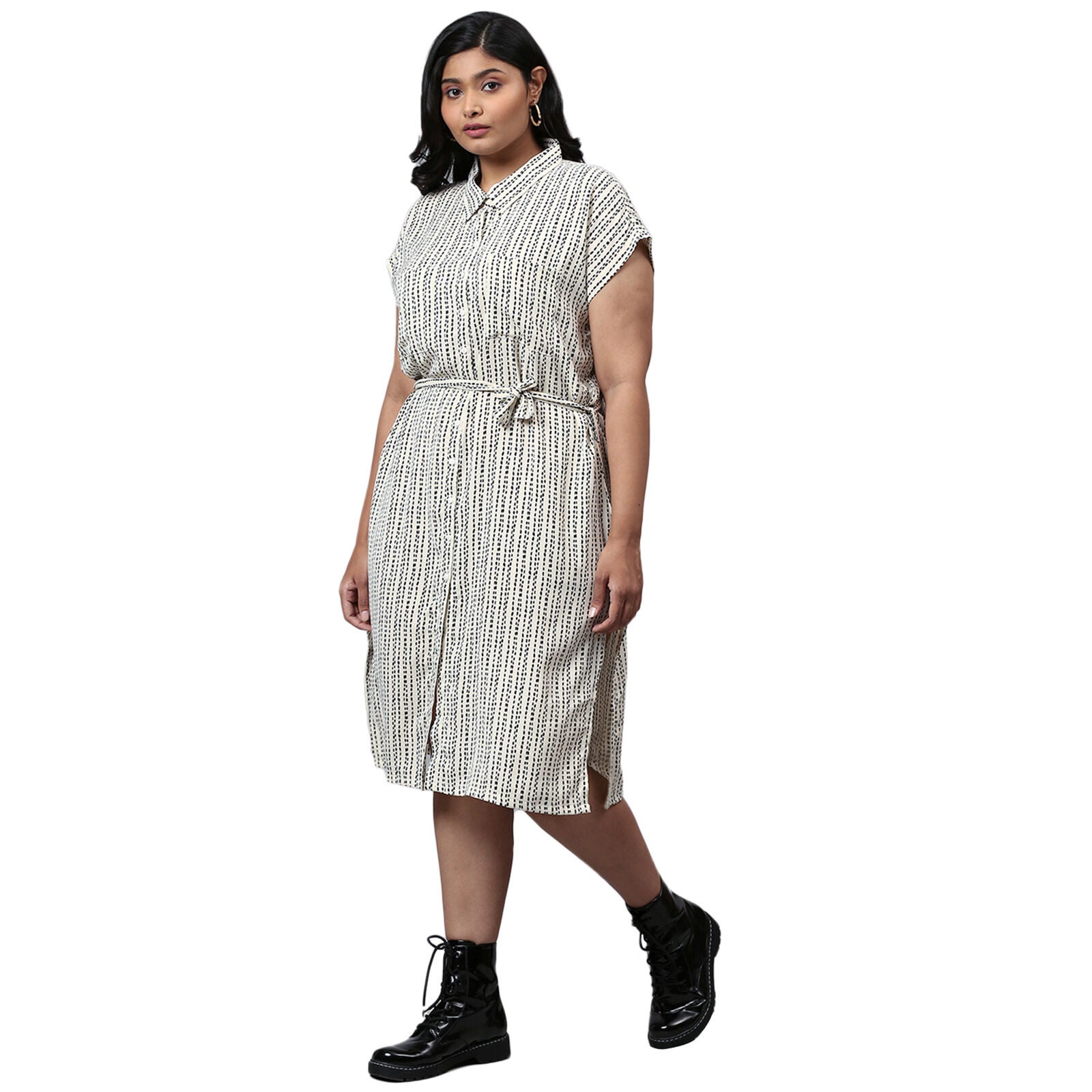 Striped Printed Front Button Dress, , alternate image number 5