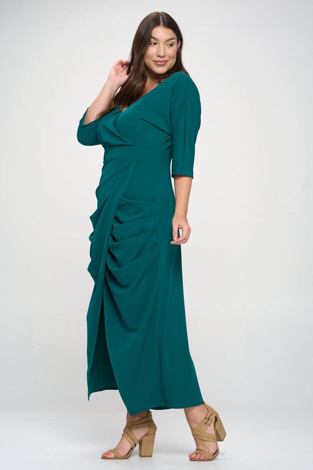 JULIETTE WRAP MAXI DRESS, Emerald / Teal, alternate image number 3