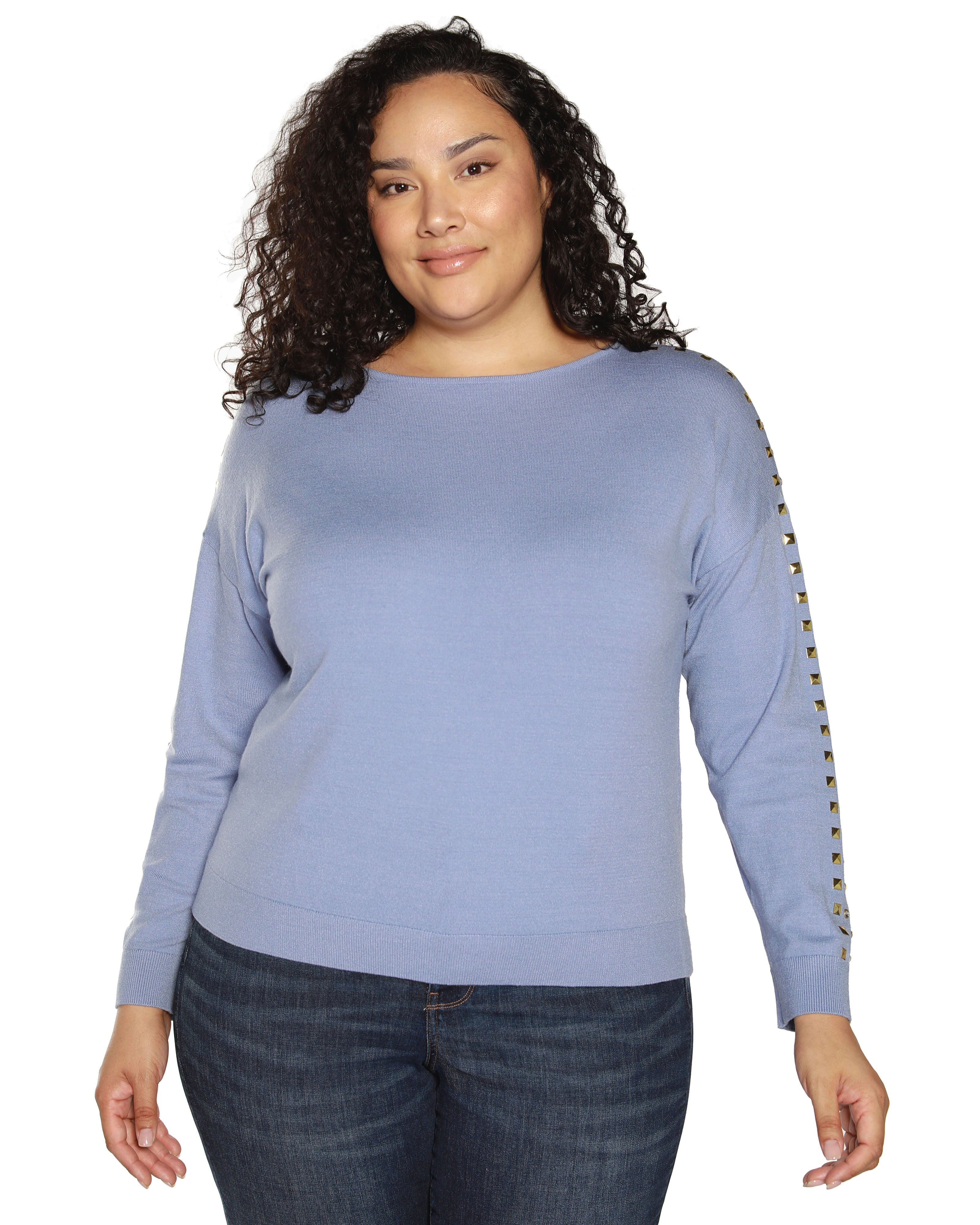 EMBELLISHED BOATNECK SWEATER, Chambray / Dusty Blue, hi-res image number 0