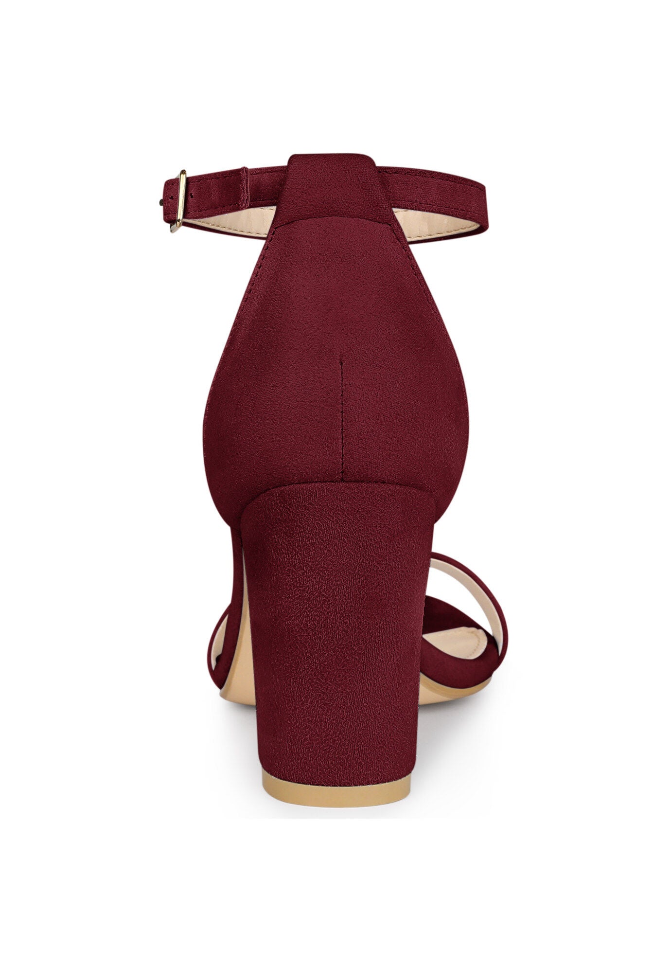 Buckle Ankle Strap High Chunky Heels Sandals, Burgundy / Burgundy, alternate image number 2
