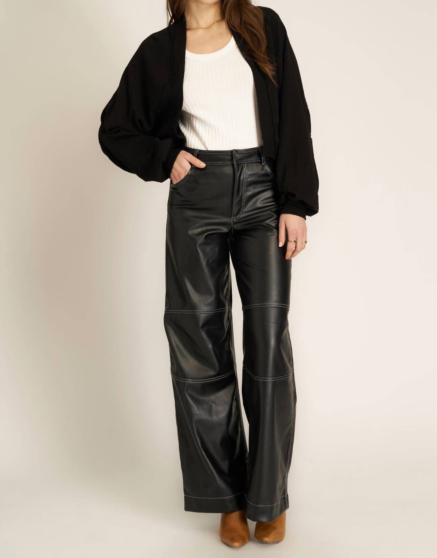 NIEVES SEAMED SHRUG, Black / Black, hi-res image number 0