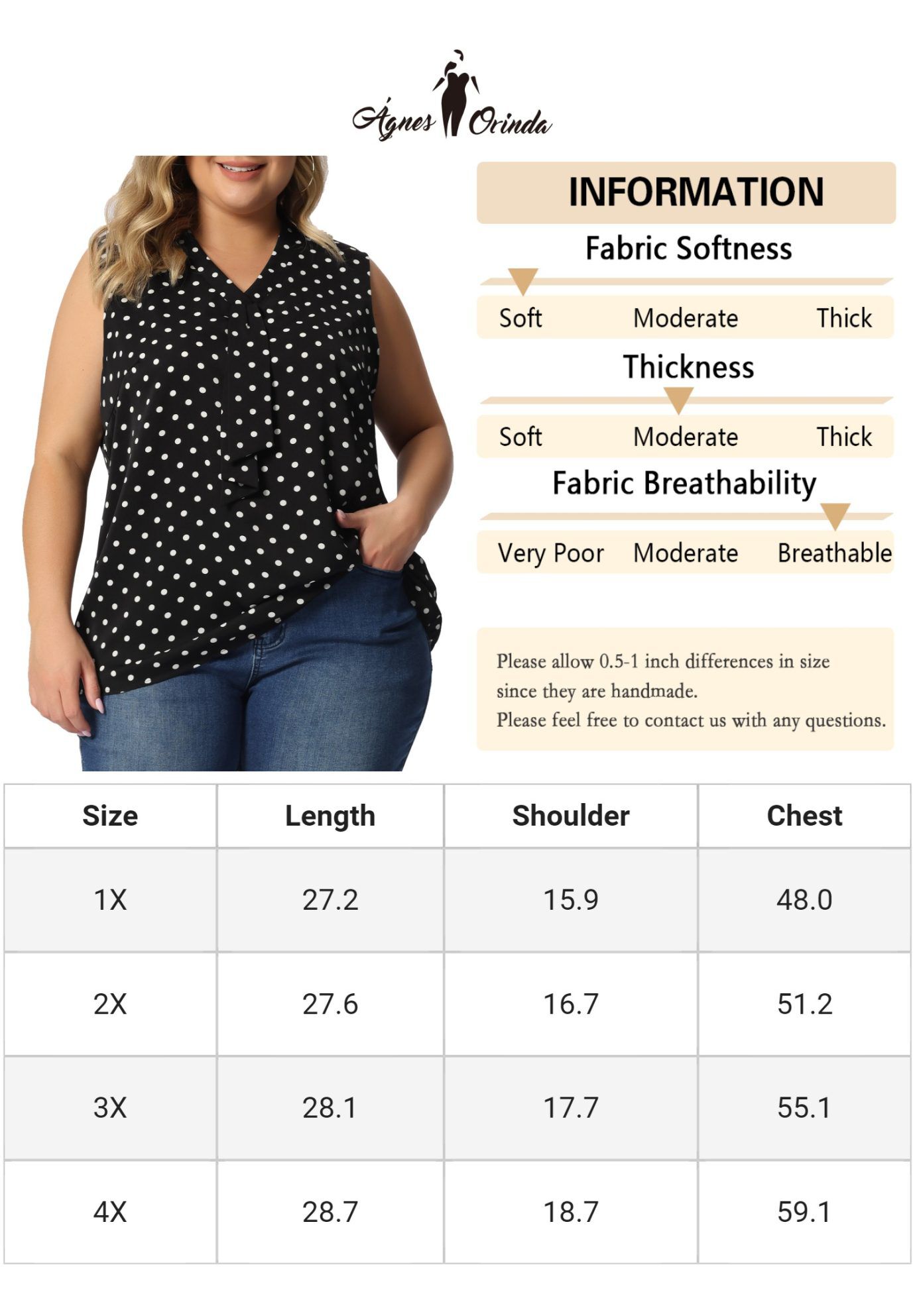 POLKA DOTS V NECK TIE NECK SLEEVELESS BLOUSE TANK TOP, Black / Black, alternate image number 4